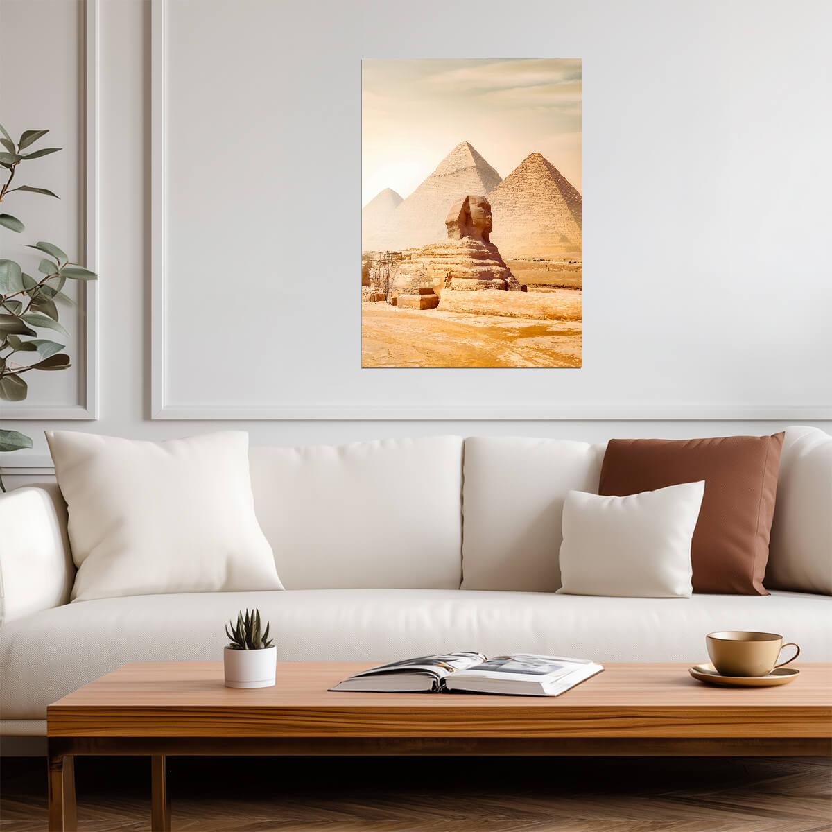 Great Sphinx and Pyramids of Giza | Egypt Travel Photography Poster | Ancient Landmark Wall Art - Photography Poster