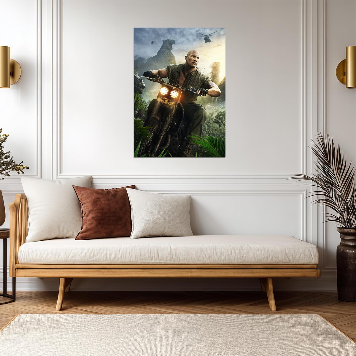 Jumanji Welcome to the Jungle | Dwayne Johnson on Motorcycle | Movie Poster - Movies & TV Poster