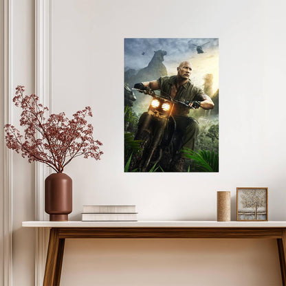 Jumanji Welcome to the Jungle | Dwayne Johnson on Motorcycle | Movie Poster - Movies & TV Poster