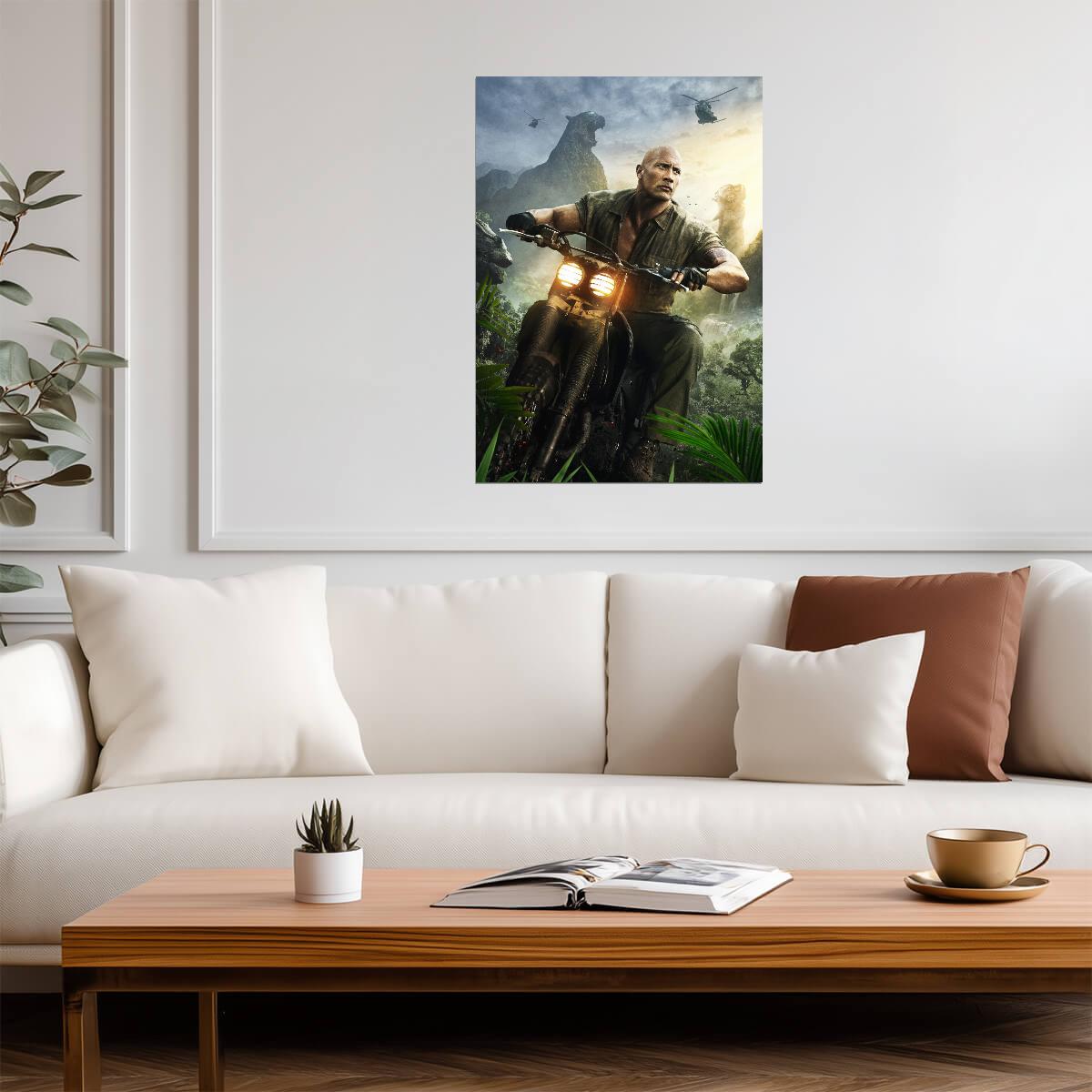 Jumanji Welcome to the Jungle | Dwayne Johnson on Motorcycle | Movie Poster - Movies & TV Poster