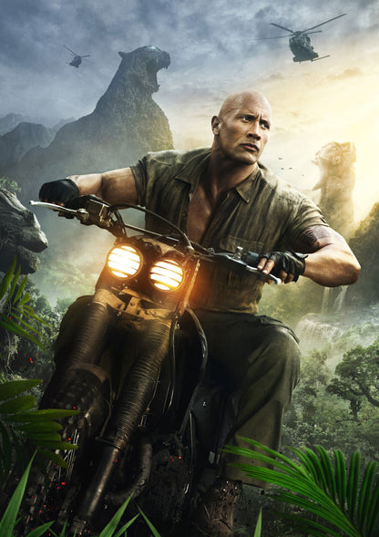 Jumanji Welcome to the Jungle | Dwayne Johnson on Motorcycle | Movie Poster - Movies & TV Poster