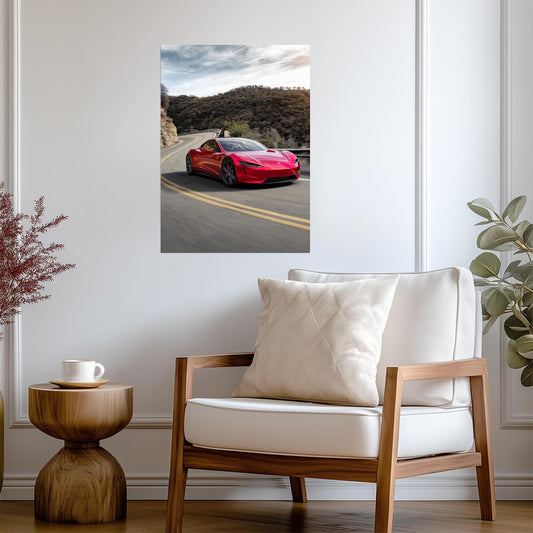 Tesla Roadster Gen 2 | Red Electric Supercar Poster | Automotive Photography Print - Cars Poster