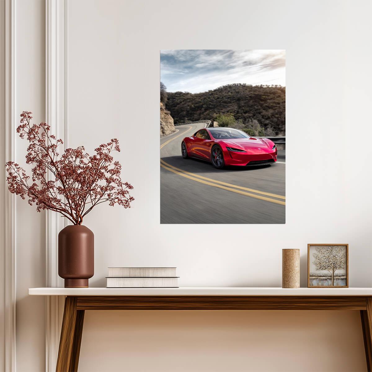 Tesla Roadster Gen 2 | Red Electric Supercar Poster | Automotive Photography Print - Cars Poster