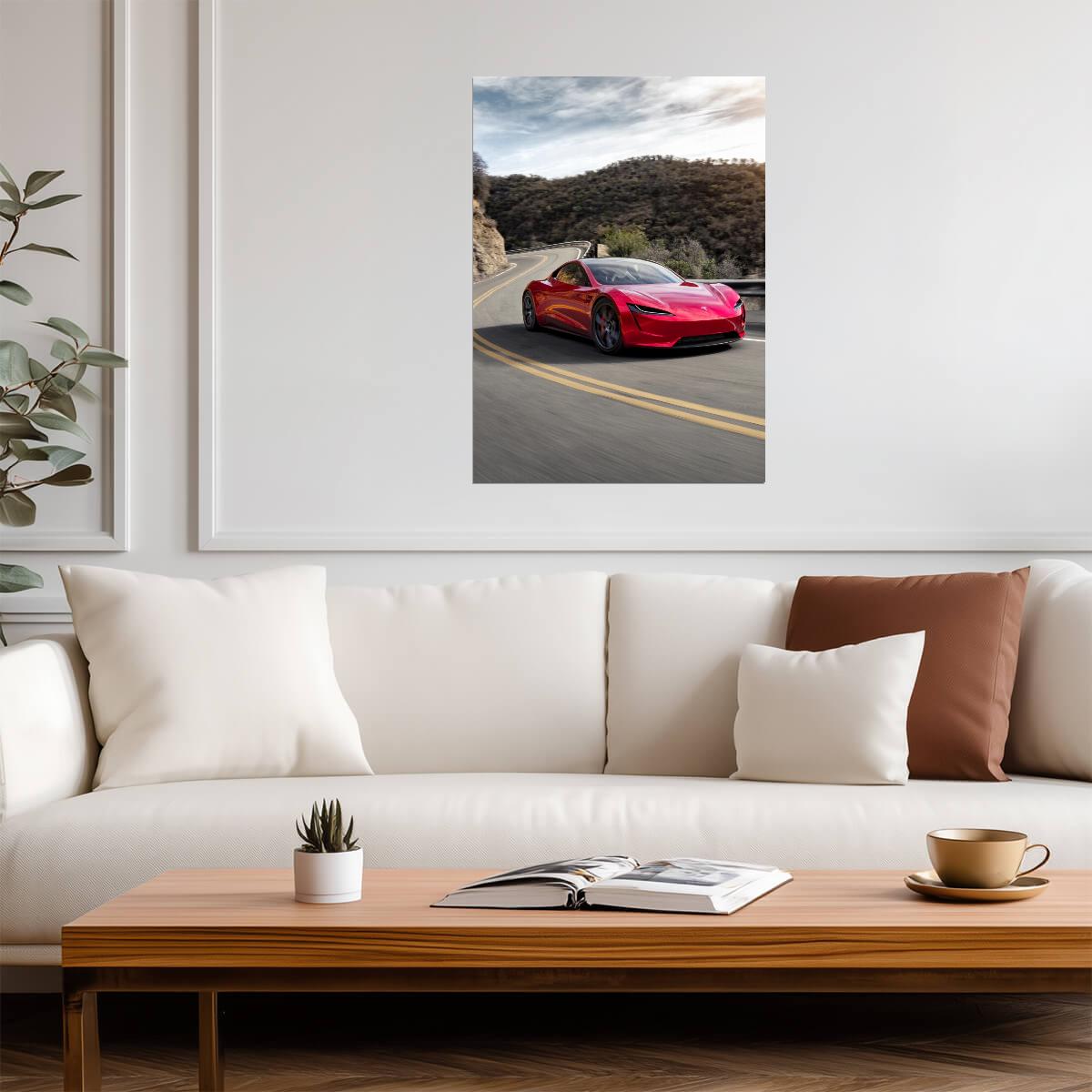 Tesla Roadster Gen 2 | Red Electric Supercar Poster | Automotive Photography Print - Cars Poster