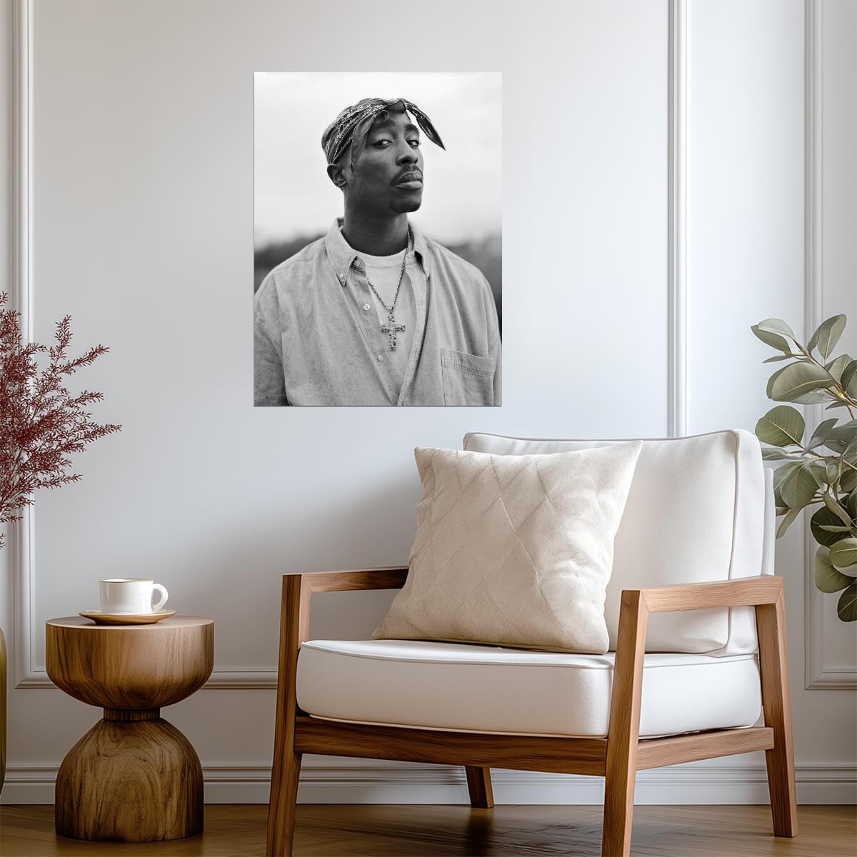 Tupac Shakur 2Pac Bandana Portrait | Black & White Photography | 90s Rap Music Poster - Music Poster