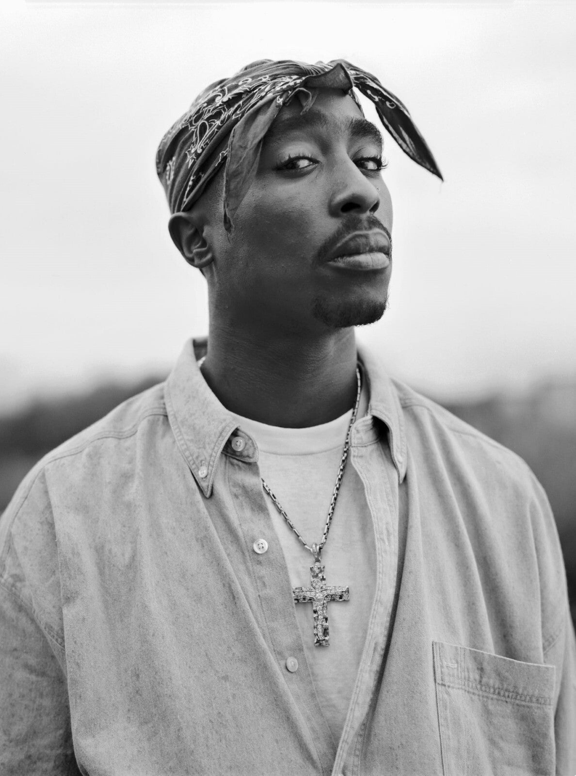 Tupac Shakur 2Pac Bandana Portrait | Black & White Photography | 90s Rap Music Poster - Music Poster