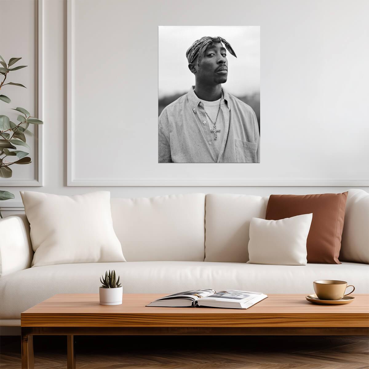 Tupac Shakur 2Pac Bandana Portrait | Black & White Photography | 90s Rap Music Poster - Music Poster