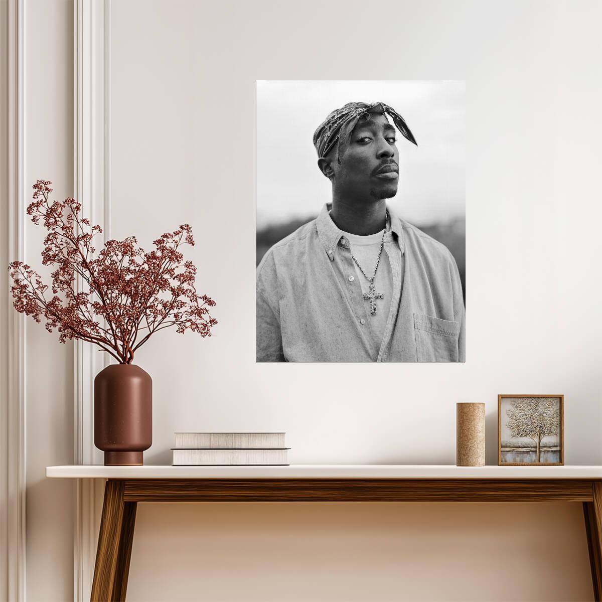Tupac Shakur 2Pac Bandana Portrait | Black & White Photography | 90s Rap Music Poster - Music Poster