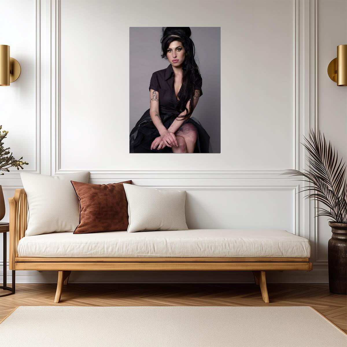 Amy Winehouse Portrait in Black Dress | Music Legend Poster | Vintage Wall Art - Music Poster