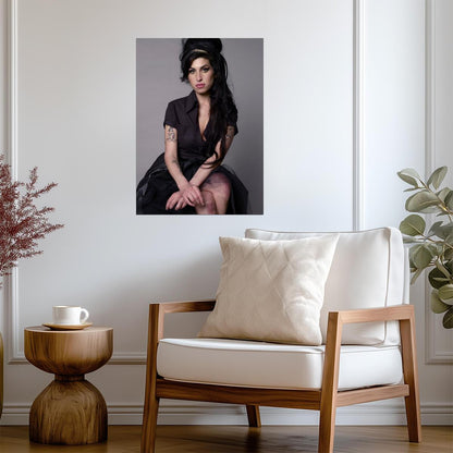 Amy Winehouse Portrait in Black Dress | Music Legend Poster | Vintage Wall Art - Music Poster