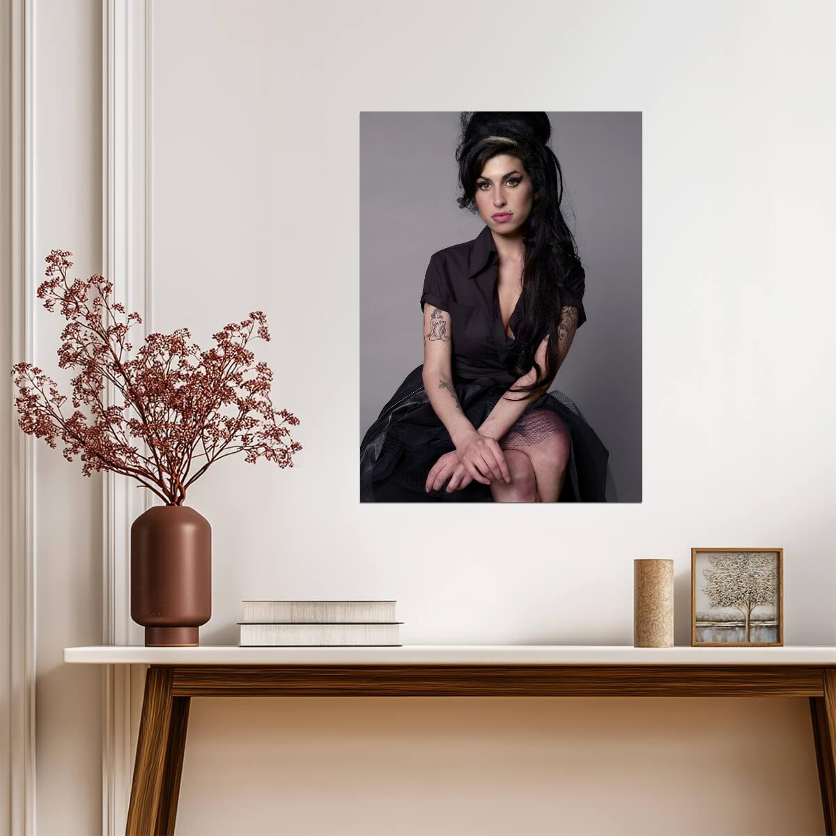 Amy Winehouse Portrait in Black Dress | Music Legend Poster | Vintage Wall Art - Music Poster