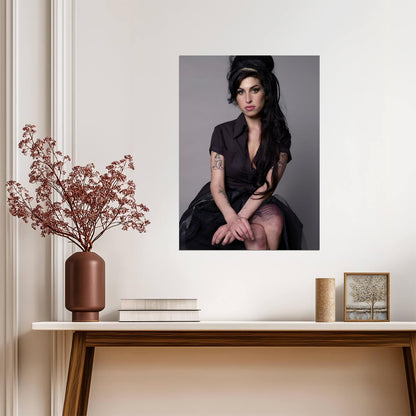 Amy Winehouse Portrait in Black Dress | Music Legend Poster | Vintage Wall Art - Music Poster
