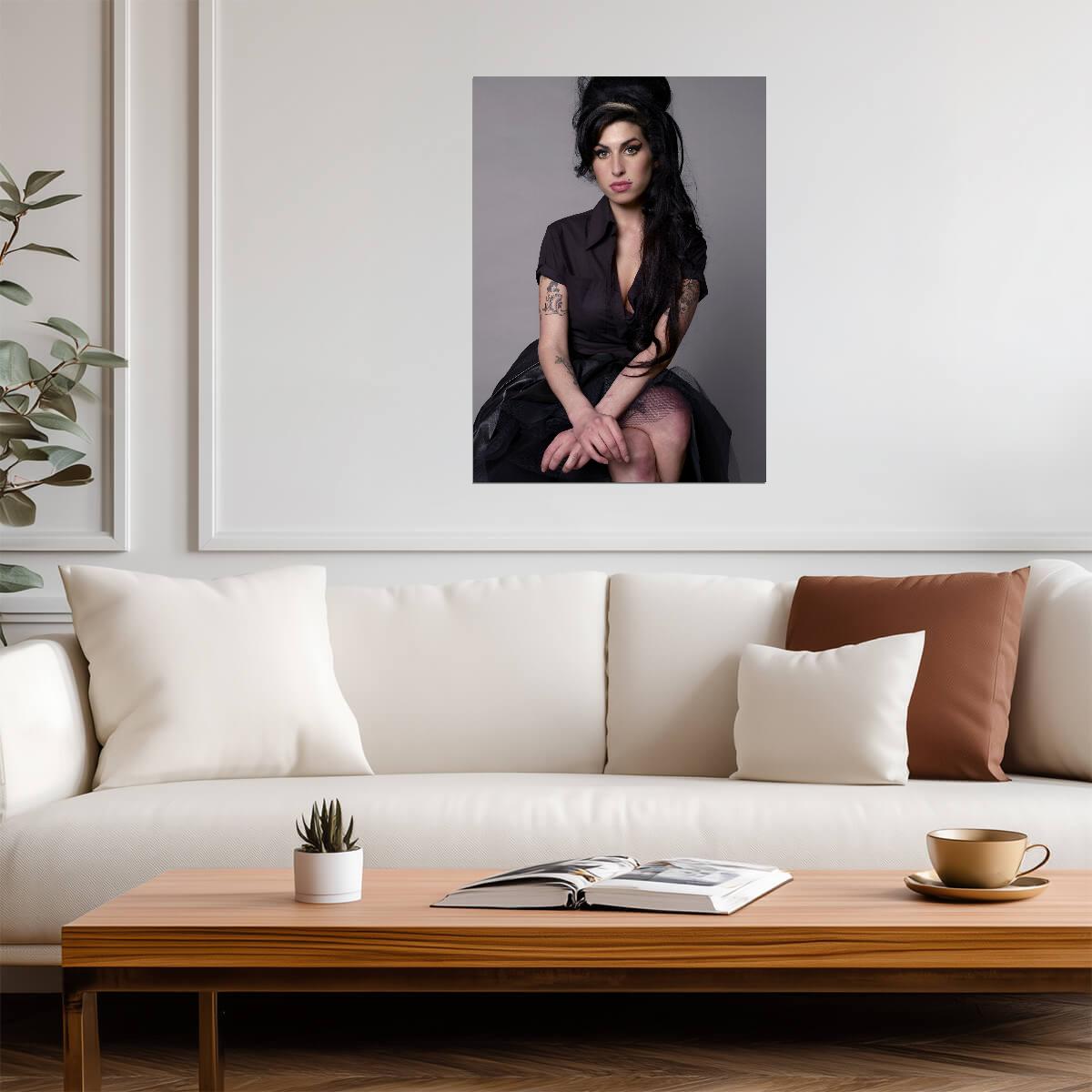 Amy Winehouse Portrait in Black Dress | Music Legend Poster | Vintage Wall Art - Music Poster