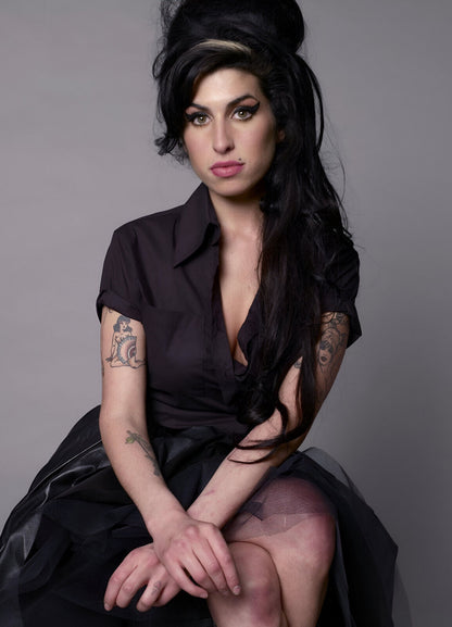 Amy Winehouse Portrait in Black Dress | Music Legend Poster | Vintage Wall Art - Music Poster