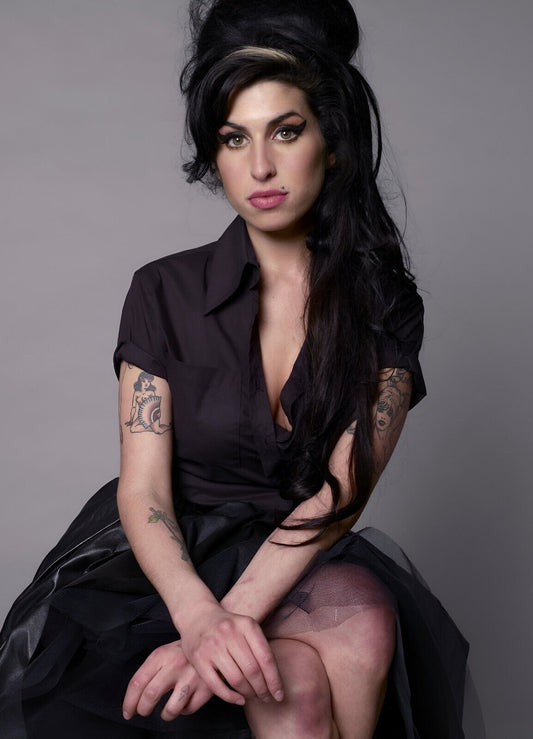 Amy Winehouse Portrait in Black Dress | Music Legend Poster | Vintage Wall Art - Music Poster