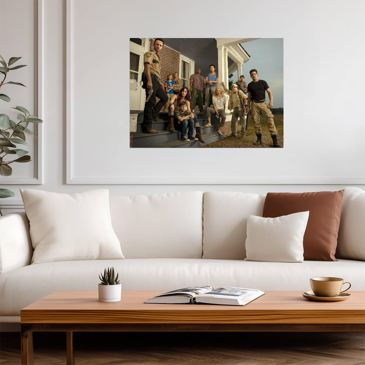 The Walking Dead Early Cast on Farmhouse Porch | Classic TV Show Poster | Horror Drama Art - Movies & TV Poster