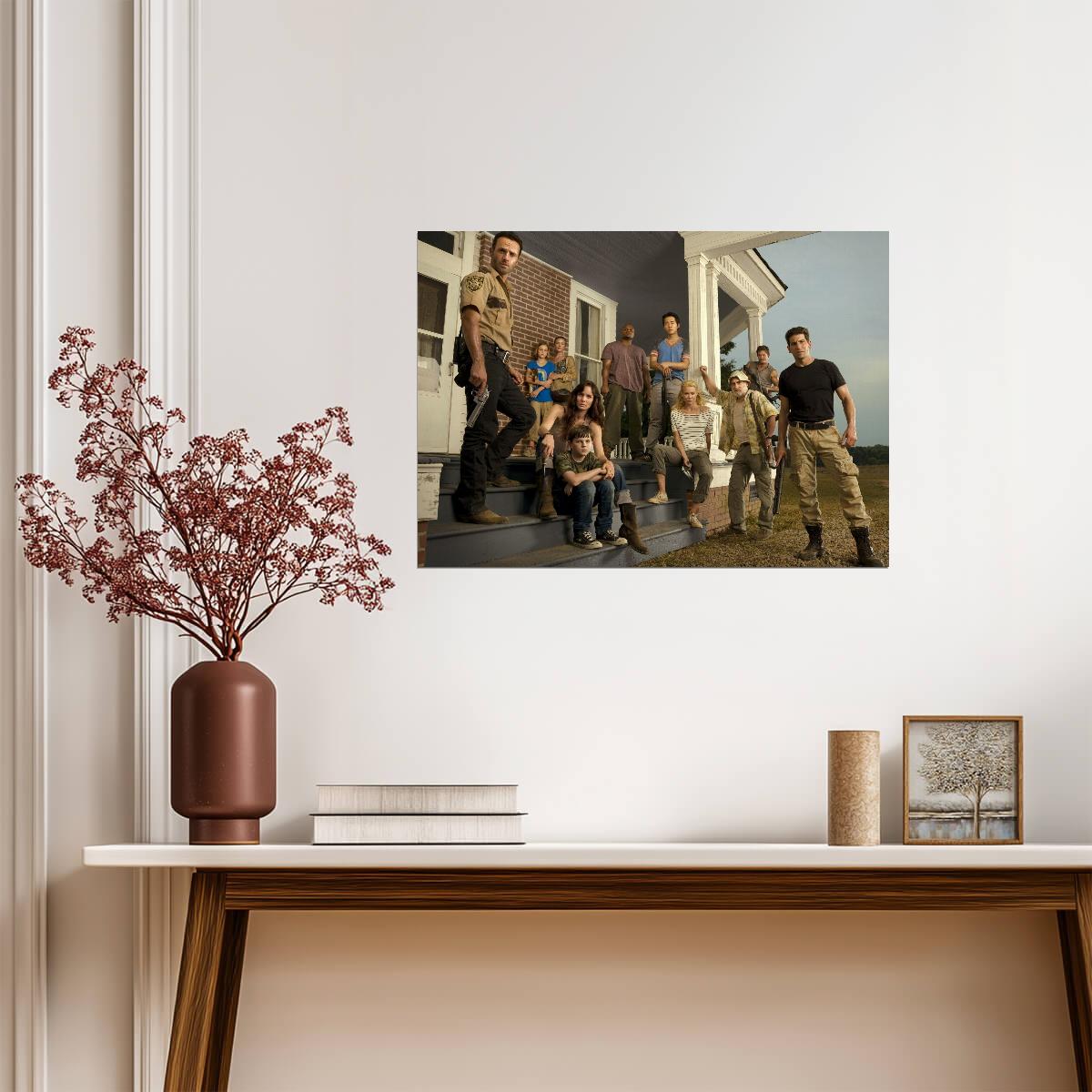 The Walking Dead Early Cast on Farmhouse Porch | Classic TV Show Poster | Horror Drama Art - Movies & TV Poster