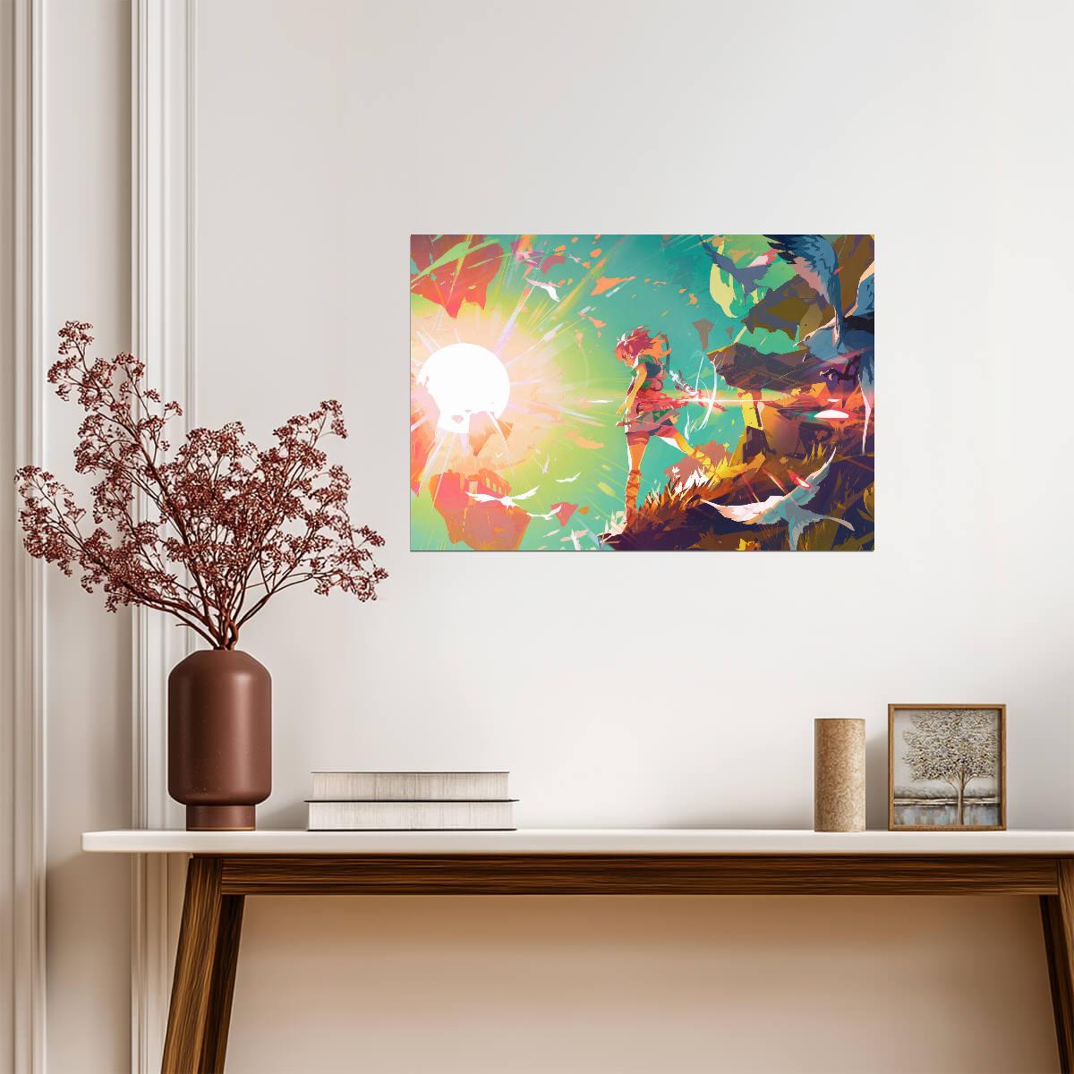 The Legend of Zelda Tears of the Kingdom Link | Abstract Stylized Art Poster | Colorful Nintendo TOTK Decor - Video Games Poster