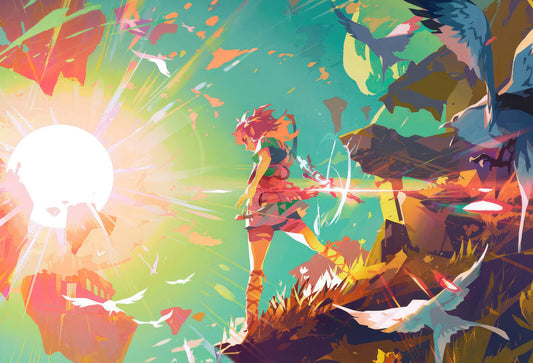 The Legend of Zelda Tears of the Kingdom Link | Abstract Stylized Art Poster | Colorful Nintendo TOTK Decor - Video Games Poster