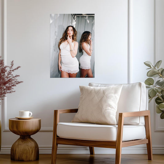 Addison Rae White Slip Dress | Influencer Poster | Neutral Tone Photo - Celebrities Poster