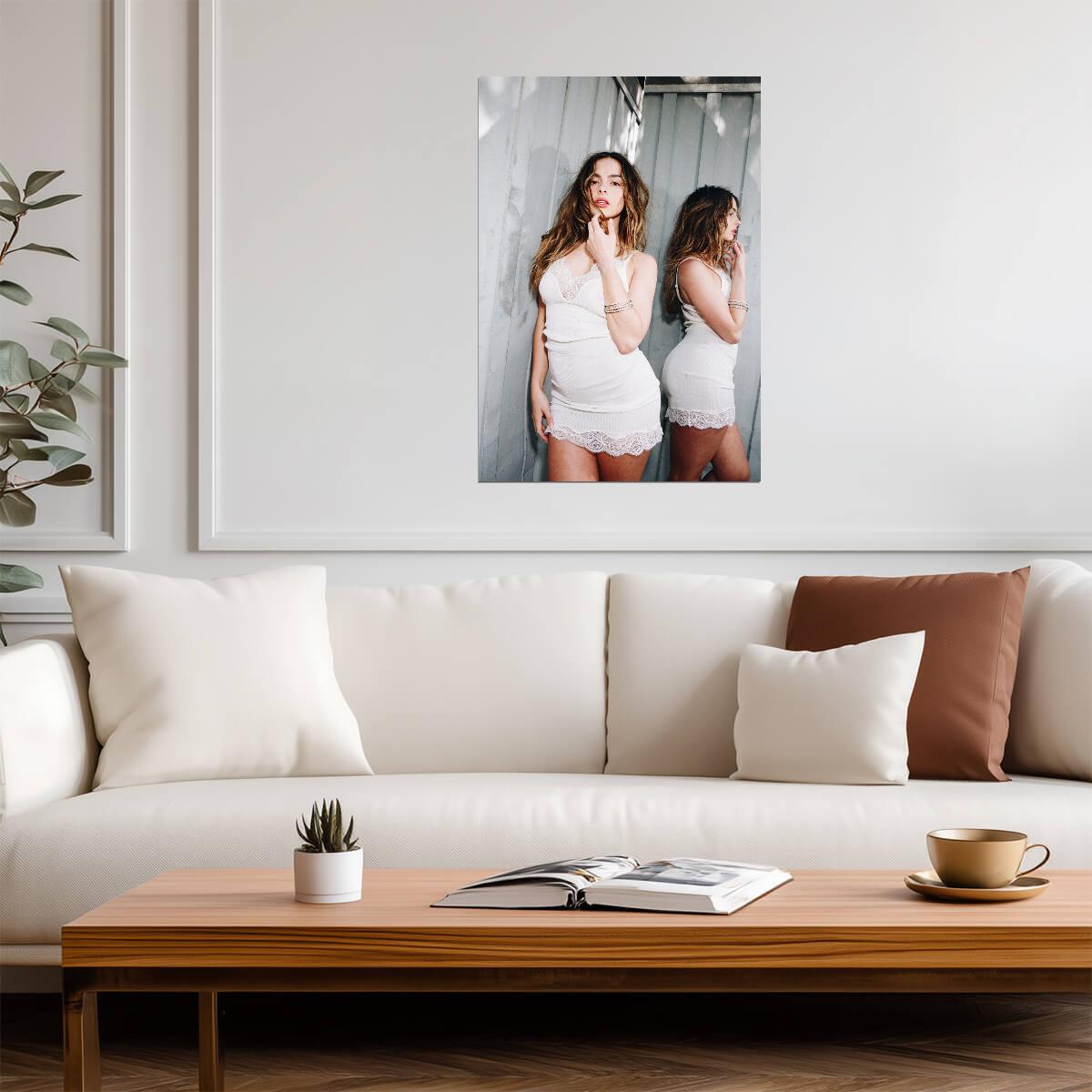 Addison Rae White Slip Dress | Influencer Poster | Neutral Tone Photo - Celebrities Poster