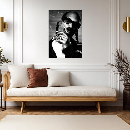 Snoop Dogg Smoking Portrait | Black & White Music Poster | Hip Hop Legend Art - Music Poster
