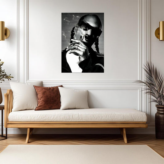 Snoop Dogg Smoking Portrait | Black & White Music Poster | Hip Hop Legend Art - Music Poster