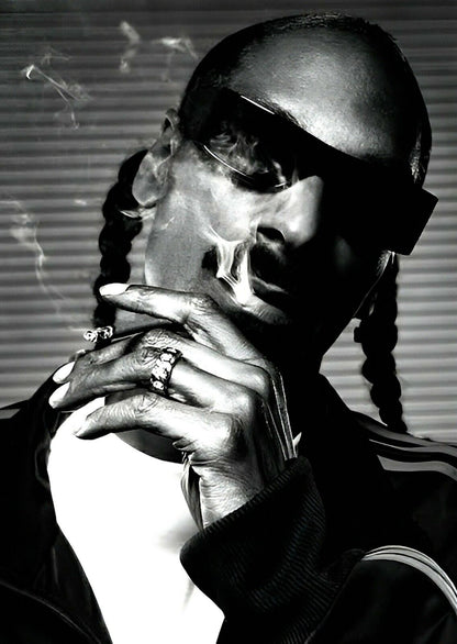 Snoop Dogg Smoking Portrait | Black & White Music Poster | Hip Hop Legend Art - Music Poster