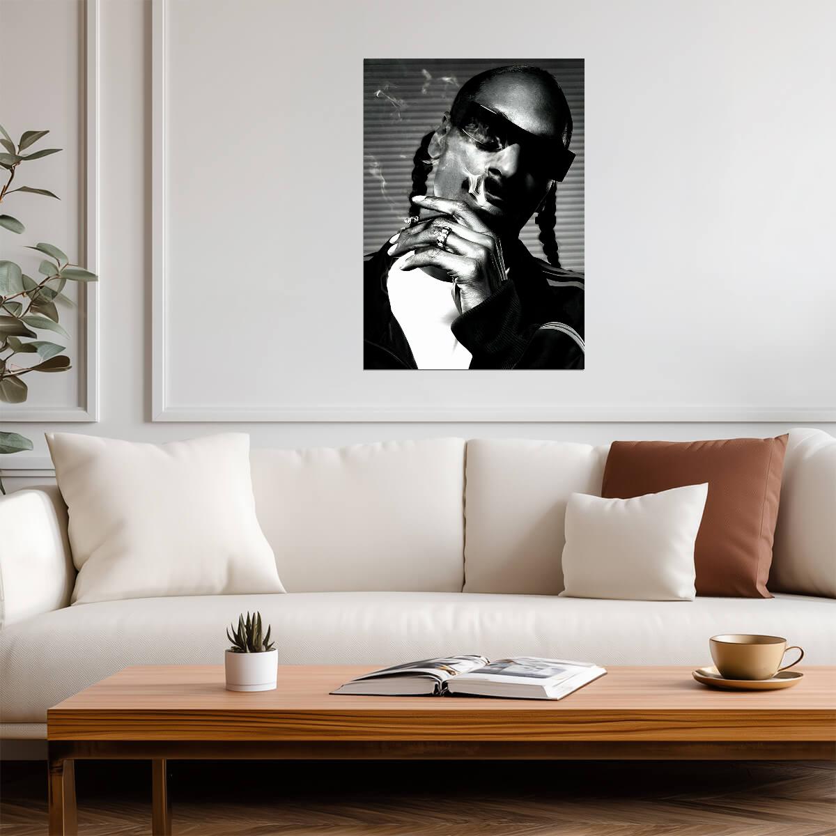 Snoop Dogg Smoking Portrait | Black & White Music Poster | Hip Hop Legend Art - Music Poster