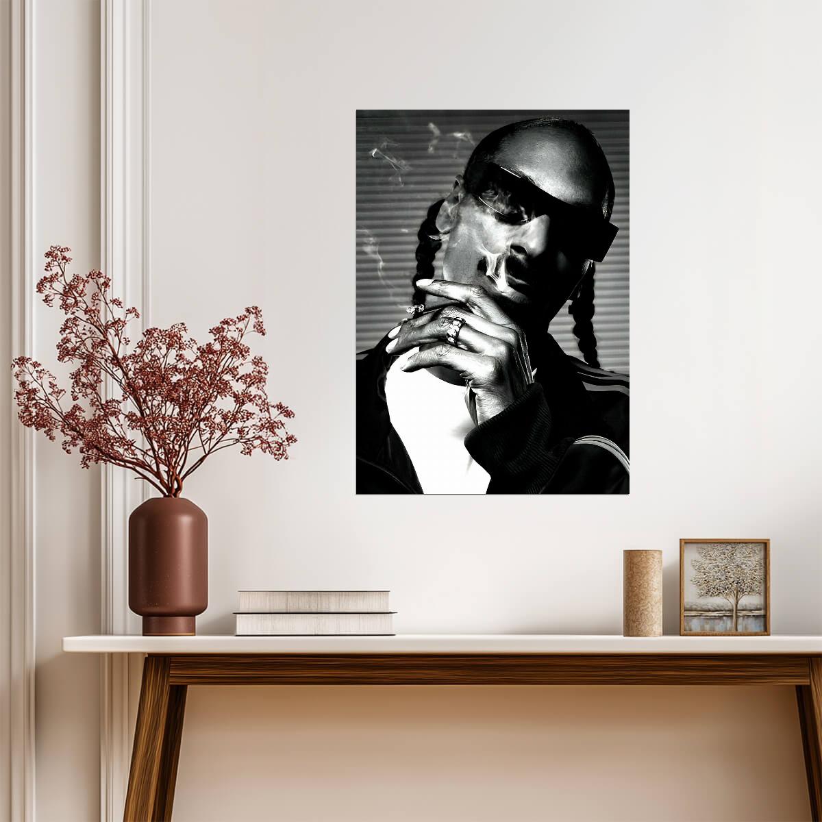 Snoop Dogg Smoking Portrait | Black & White Music Poster | Hip Hop Legend Art - Music Poster