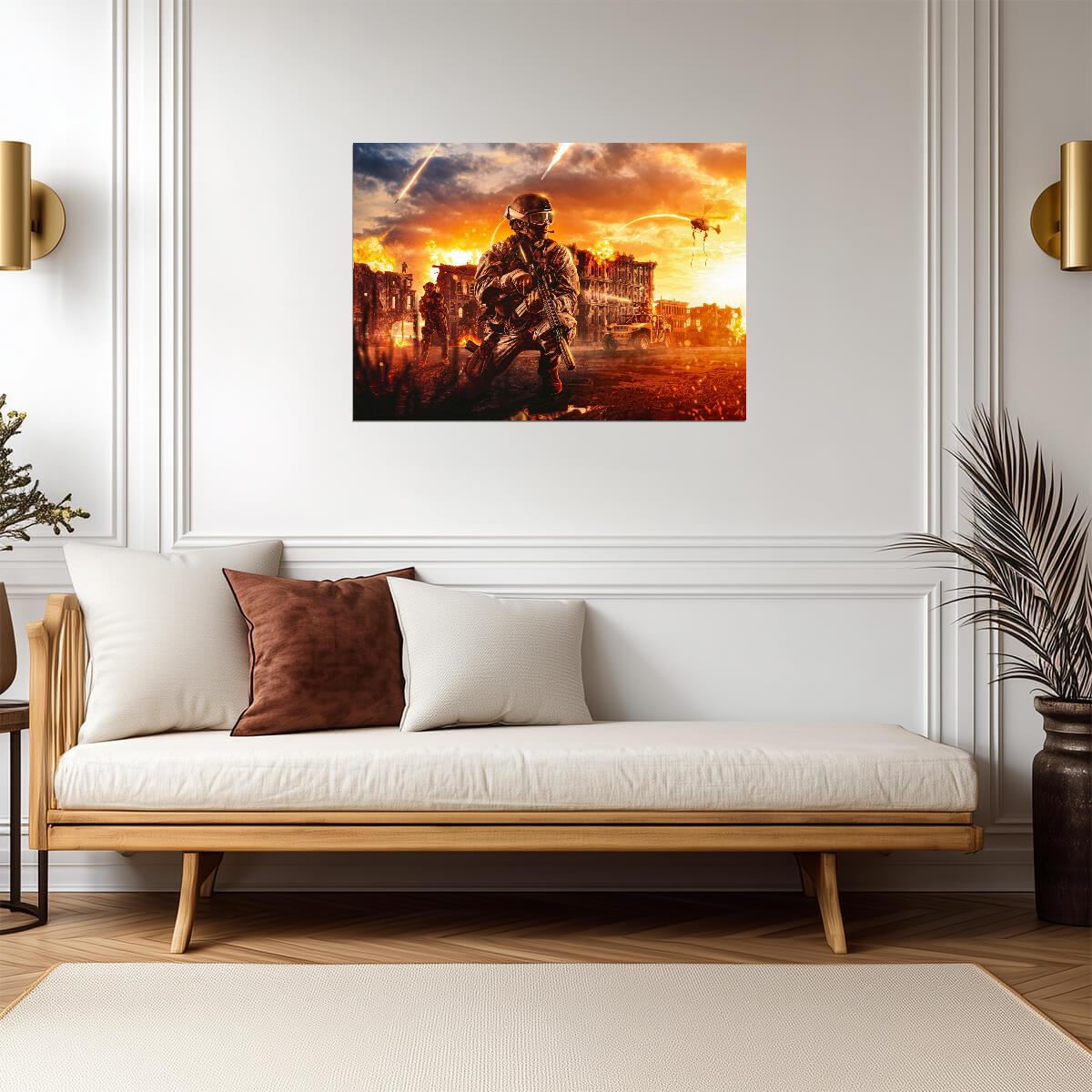 Call of Duty Warzone Soldier | Battlefield Inferno Poster | FPS Gaming Room Decor - Video Games Poster