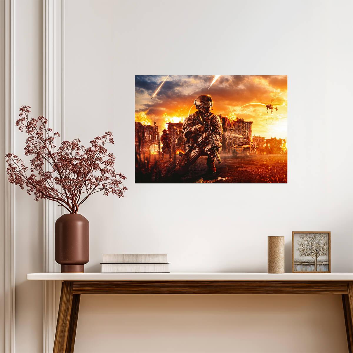 Call of Duty Warzone Soldier | Battlefield Inferno Poster | FPS Gaming Room Decor - Video Games Poster