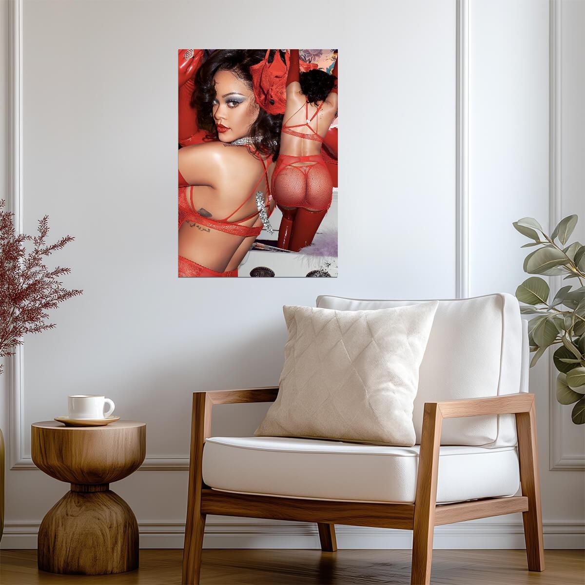 Rihanna Red Lace Lingerie | Photoshoot Art Print | Sexy Celebrity Poster - Music Poster