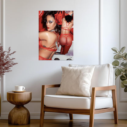 Rihanna Red Lace Lingerie | Photoshoot Art Print | Sexy Celebrity Poster - Music Poster