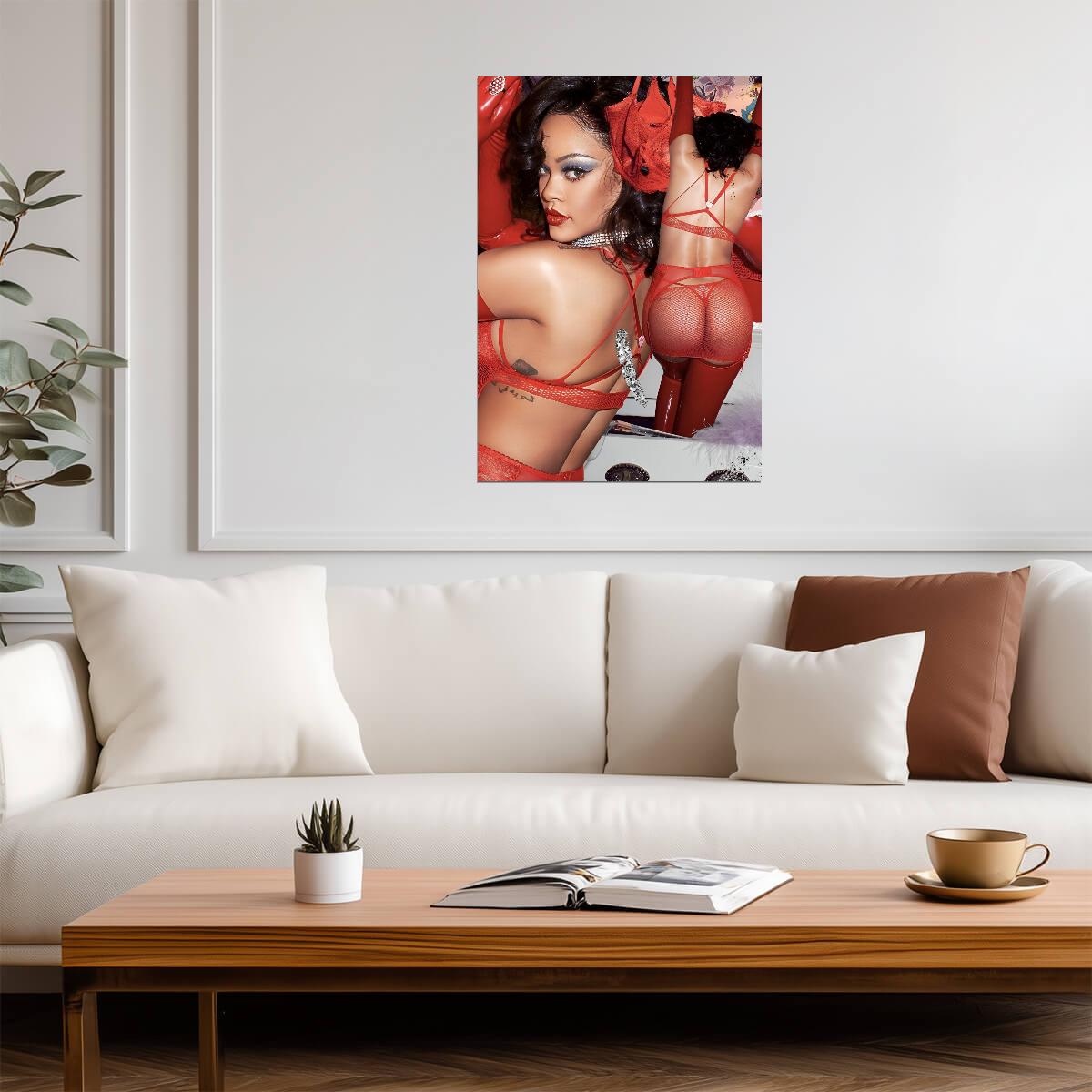 Rihanna Red Lace Lingerie | Photoshoot Art Print | Sexy Celebrity Poster - Music Poster