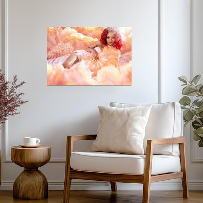 Rihanna Loud Era Photoshoot | Red Hair Pink Feathers Poster | Music Star Wall Art - Music Poster