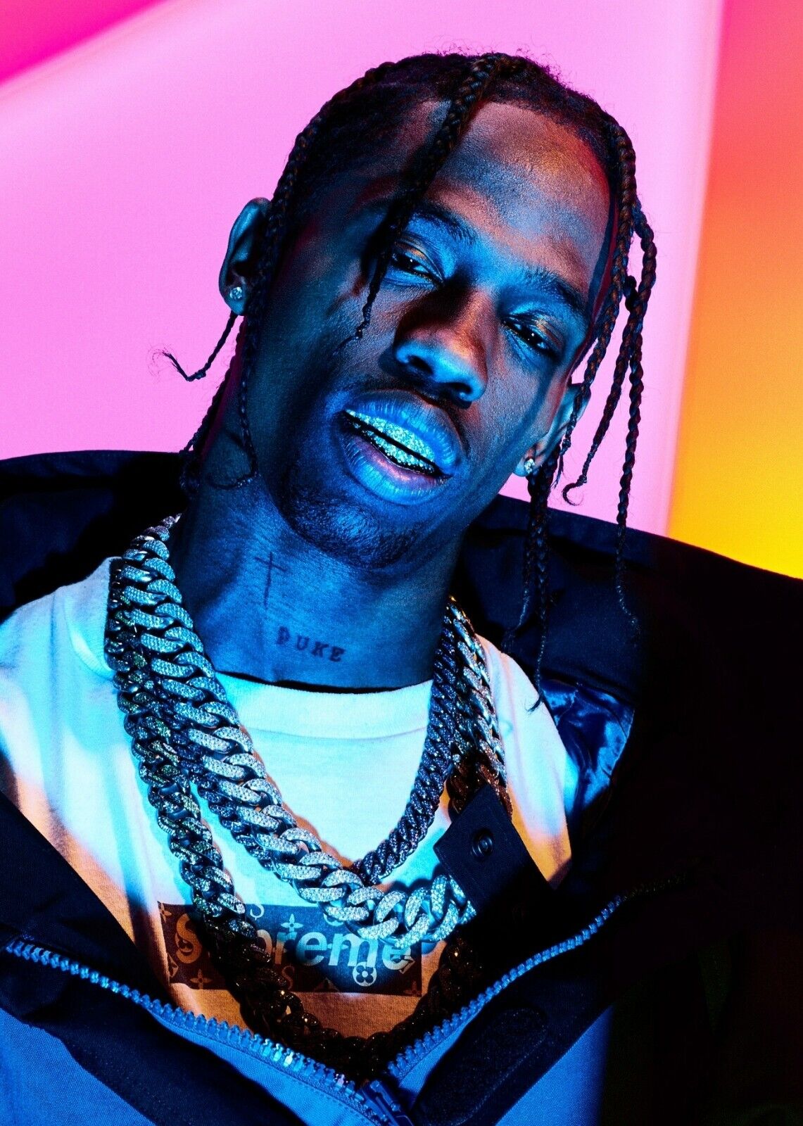 Travis Scott Neon Light Portrait | Hip Hop Music Poster | Vibrant Rap Art - Music Poster