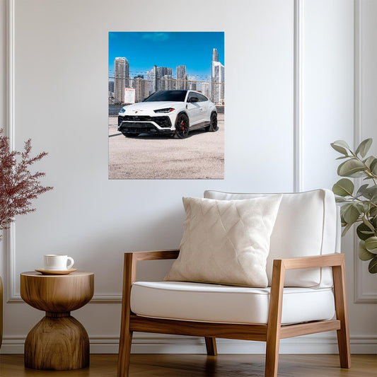 Lamborghini Urus | White Luxury SUV Poster | Super SUV in Miami - Cars Poster