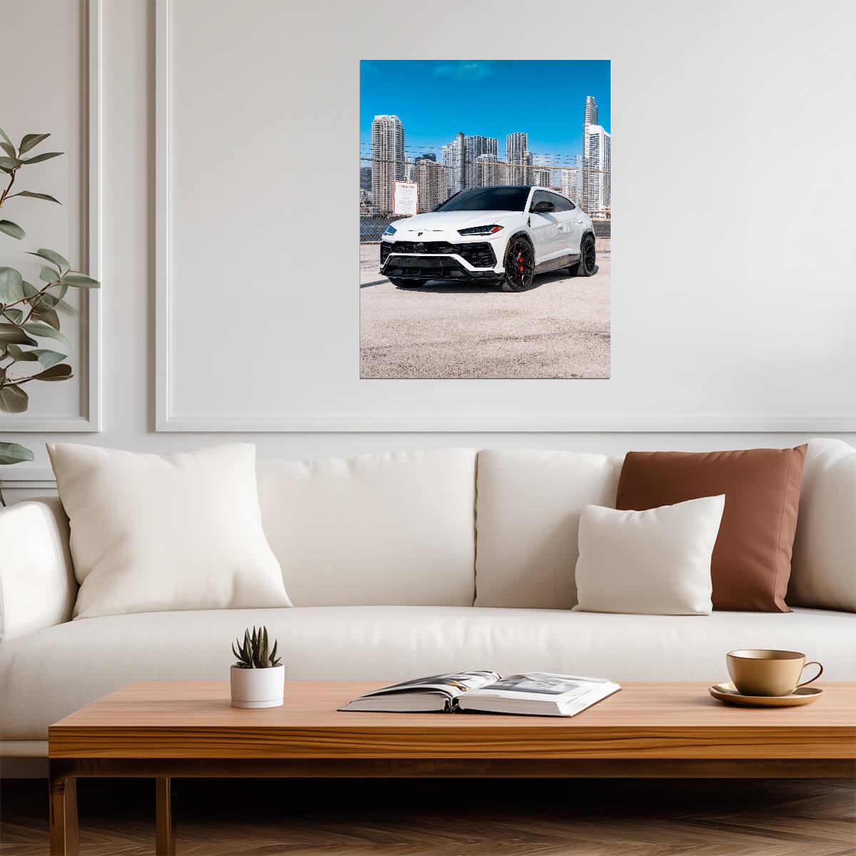 Lamborghini Urus | White Luxury SUV Poster | Super SUV in Miami - Cars Poster