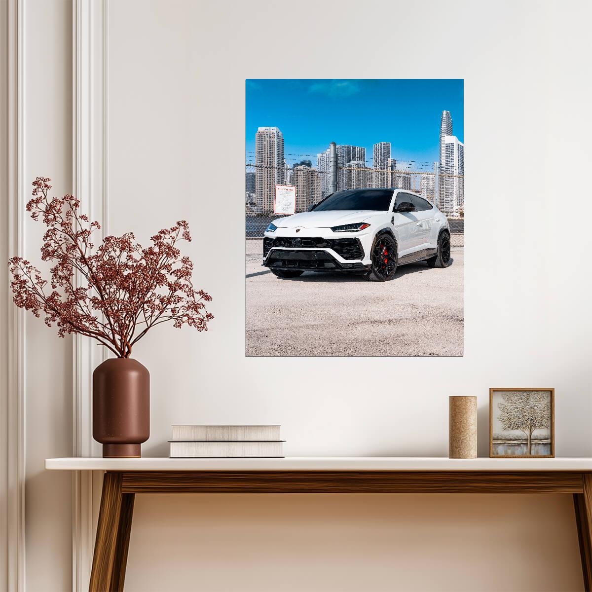 Lamborghini Urus | White Luxury SUV Poster | Super SUV in Miami - Cars Poster
