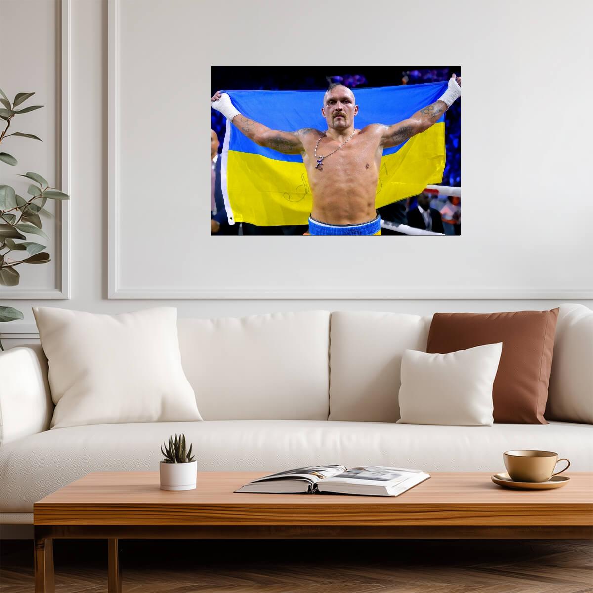 Oleksandr Usyk Holding Ukraine Flag | Boxing Champion Poster | Sports Wall Art - Sports Poster
