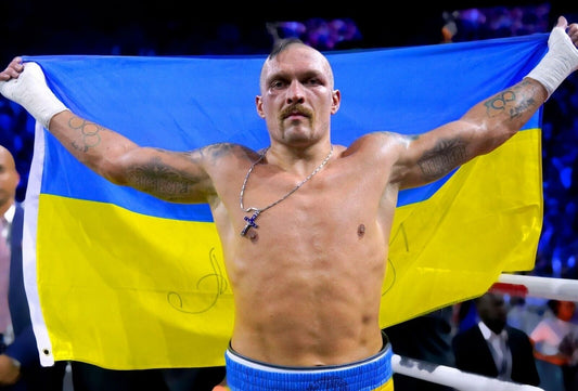 Oleksandr Usyk Holding Ukraine Flag | Boxing Champion Poster | Sports Wall Art - Sports Poster