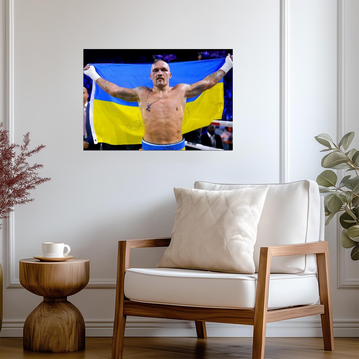 Oleksandr Usyk Holding Ukraine Flag | Boxing Champion Poster | Sports Wall Art - Sports Poster