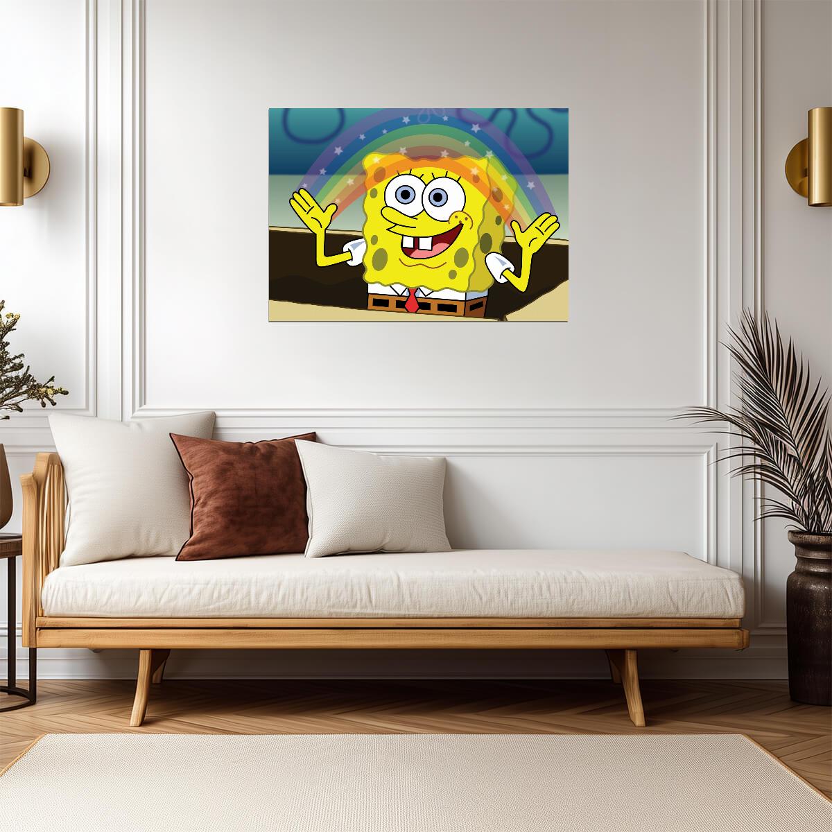 Spongebob Squarepants Imagination Rainbow | Classic Cartoon Poster | Funny Meme Wall Art - Movies & TV Poster
