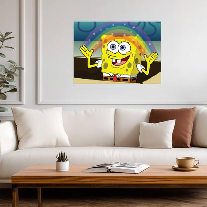Spongebob Squarepants Imagination Rainbow | Classic Cartoon Poster | Funny Meme Wall Art - Movies & TV Poster