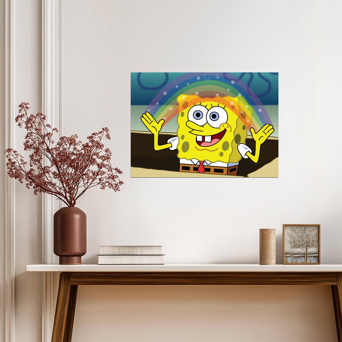 Spongebob Squarepants Imagination Rainbow | Classic Cartoon Poster | Funny Meme Wall Art - Movies & TV Poster