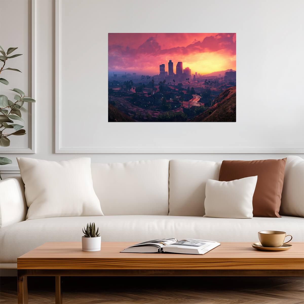 Grand Theft Auto V Los Santos Sunset | Cityscape Scenery Poster | Open World Game Decor - Video Games Poster
