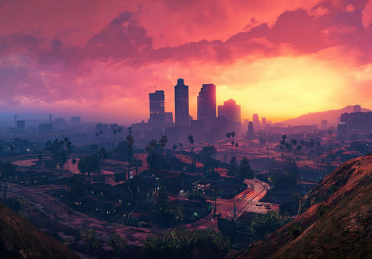 Grand Theft Auto V Los Santos Sunset | Cityscape Scenery Poster | Open World Game Decor - Video Games Poster