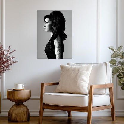 Amy Winehouse Black and White Profile | Portrait Poster | Vintage Music Legend - Music Poster