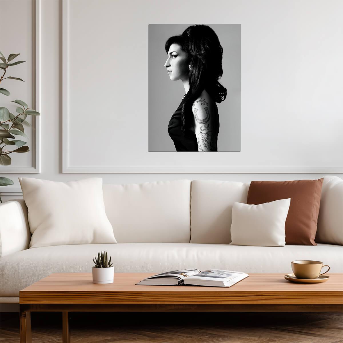 Amy Winehouse Black and White Profile | Portrait Poster | Vintage Music Legend - Music Poster